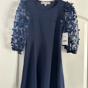 Navy Blue Butterfly Kids Dress